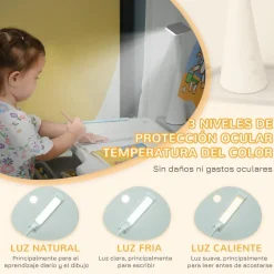 Homcom - Conjunto Pupitre reclinable + Silla Gris con lámpara