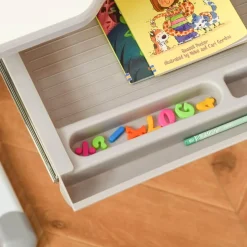 Homcom - Conjunto Pupitre reclinable + Silla Gris con lámpara