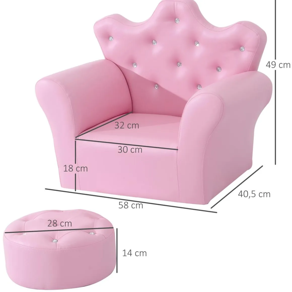 Homcom - Conjunto sillón + puff Rosa