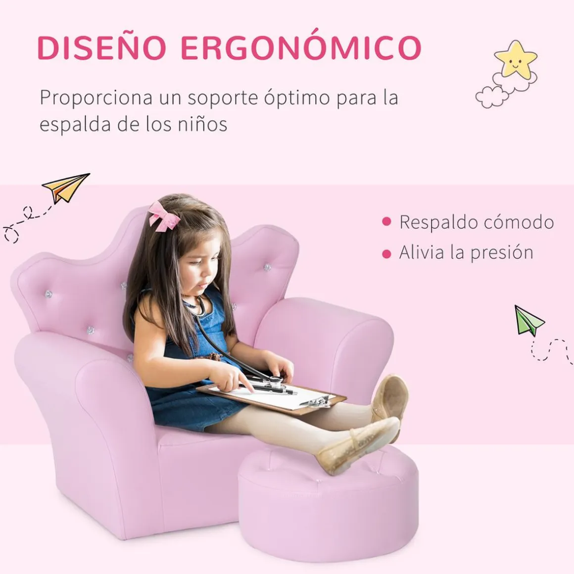 Homcom - Conjunto sillón + puff Rosa