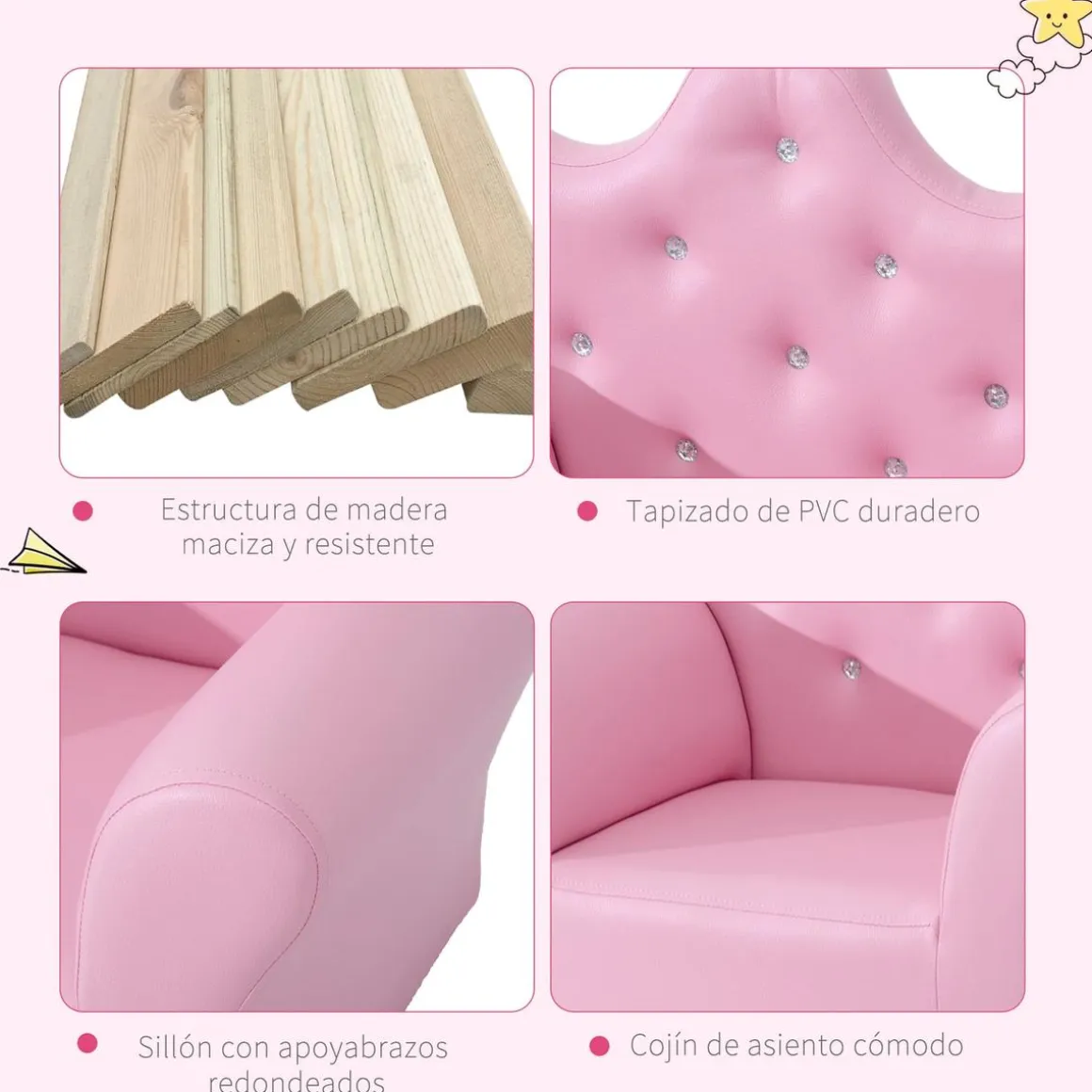 Homcom - Conjunto sillón + puff Rosa