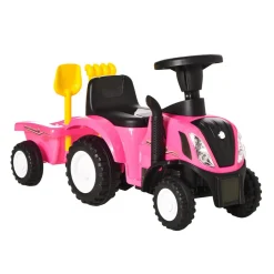 Homcom - Correpasillos Tractor con remolque y herramientas Rosa