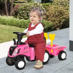 Homcom - Correpasillos Tractor con remolque y herramientas Rosa