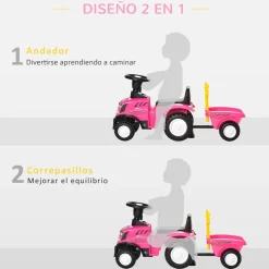Homcom - Correpasillos Tractor con remolque y herramientas Rosa