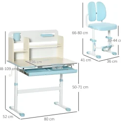Homcom - Escritorio con estante y silla ajustable Azul y Blanco
