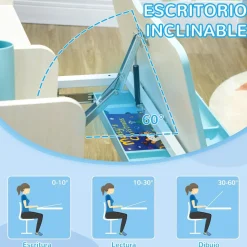 Homcom - Escritorio con estante y silla ajustable Blanco y Azul