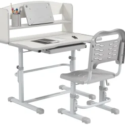 Homcom - Escritorio y silla ajustable Gris y Blanco
