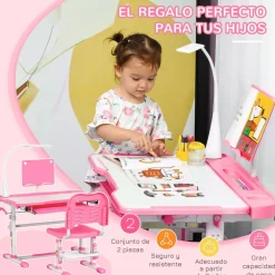 Homcom - Escritorio y silla ajustables Rosa