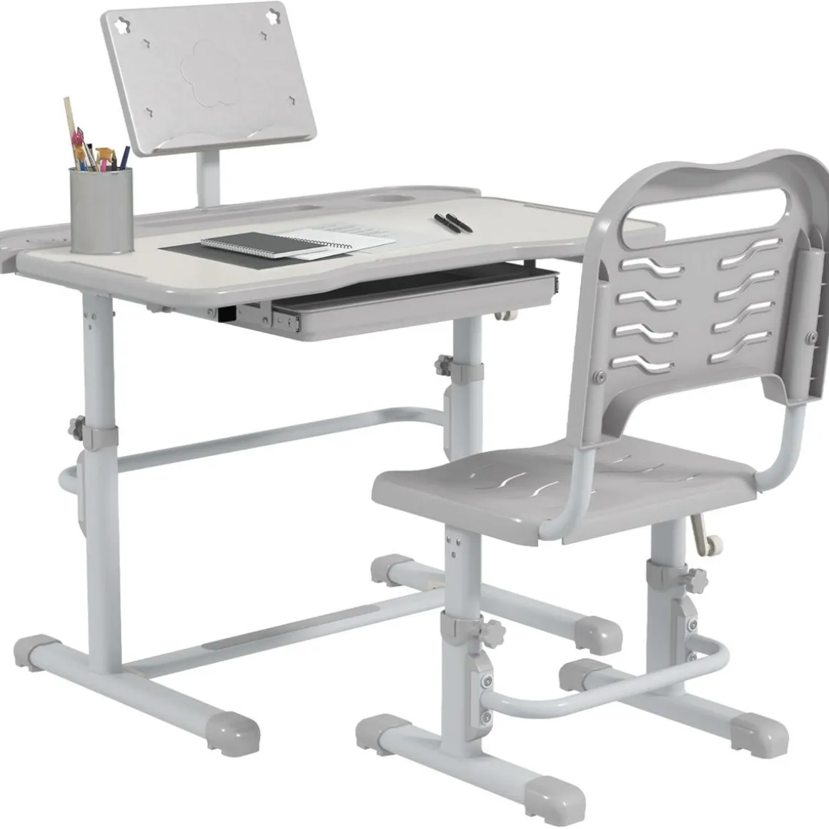 Homcom - Escritorio y silla ajustable Gris y Blanco
