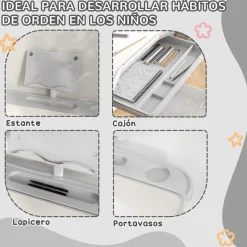 Homcom - Escritorio y silla ajustable Gris y Blanco