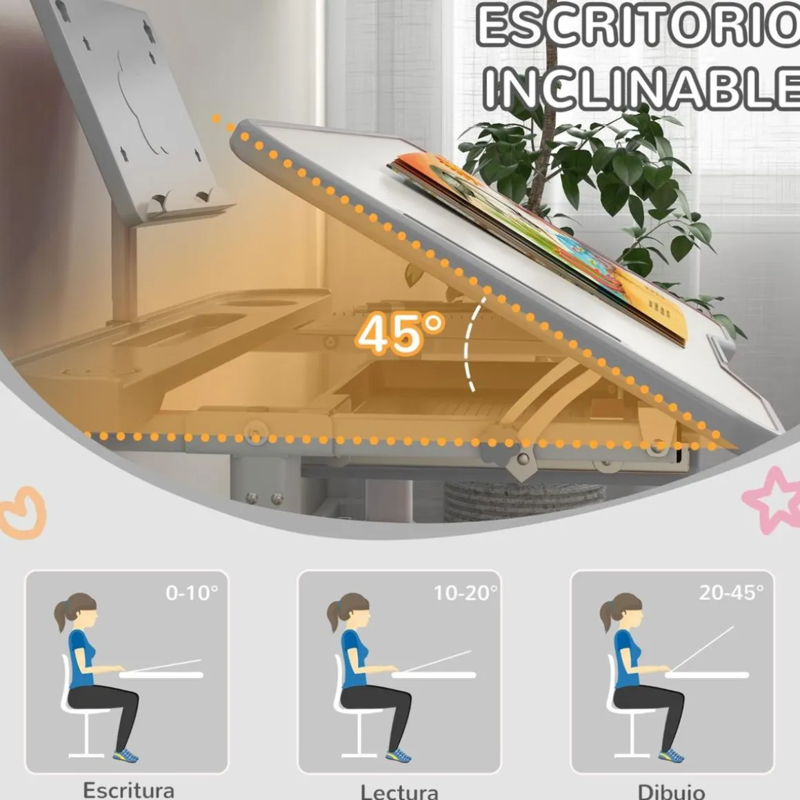 Homcom - Escritorio y silla ajustable Gris y Blanco