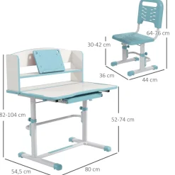 Homcom - Escritorio y silla ajustable Azul y Blanco
