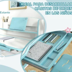 Homcom - Escritorio y silla ajustable Azul y Blanco