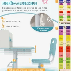 Homcom - Escritorio y silla ajustable Azul y Blanco