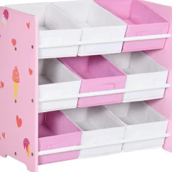 Homcom - Estantería infantil con 9 cajas Rosa
