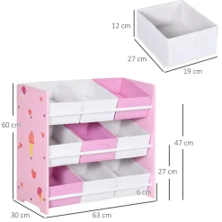 Homcom - Estantería infantil con 9 cajas Rosa