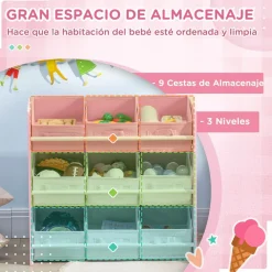 Homcom - Estantería infantil con 9 cajas Rosa