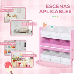 Homcom - Estantería infantil con 9 cajas Rosa