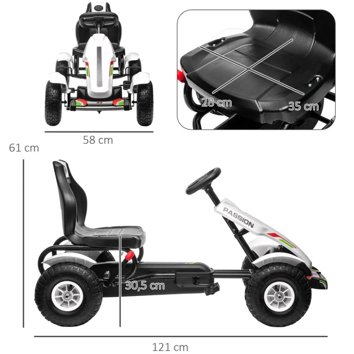 Homcom - Go Kart con pedales blanco-negro