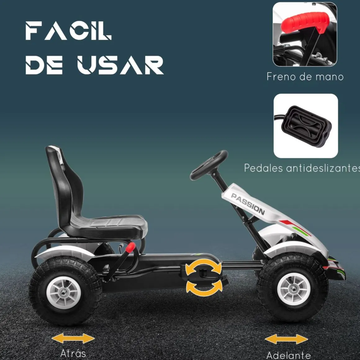 Homcom - Go Kart con pedales blanco-negro