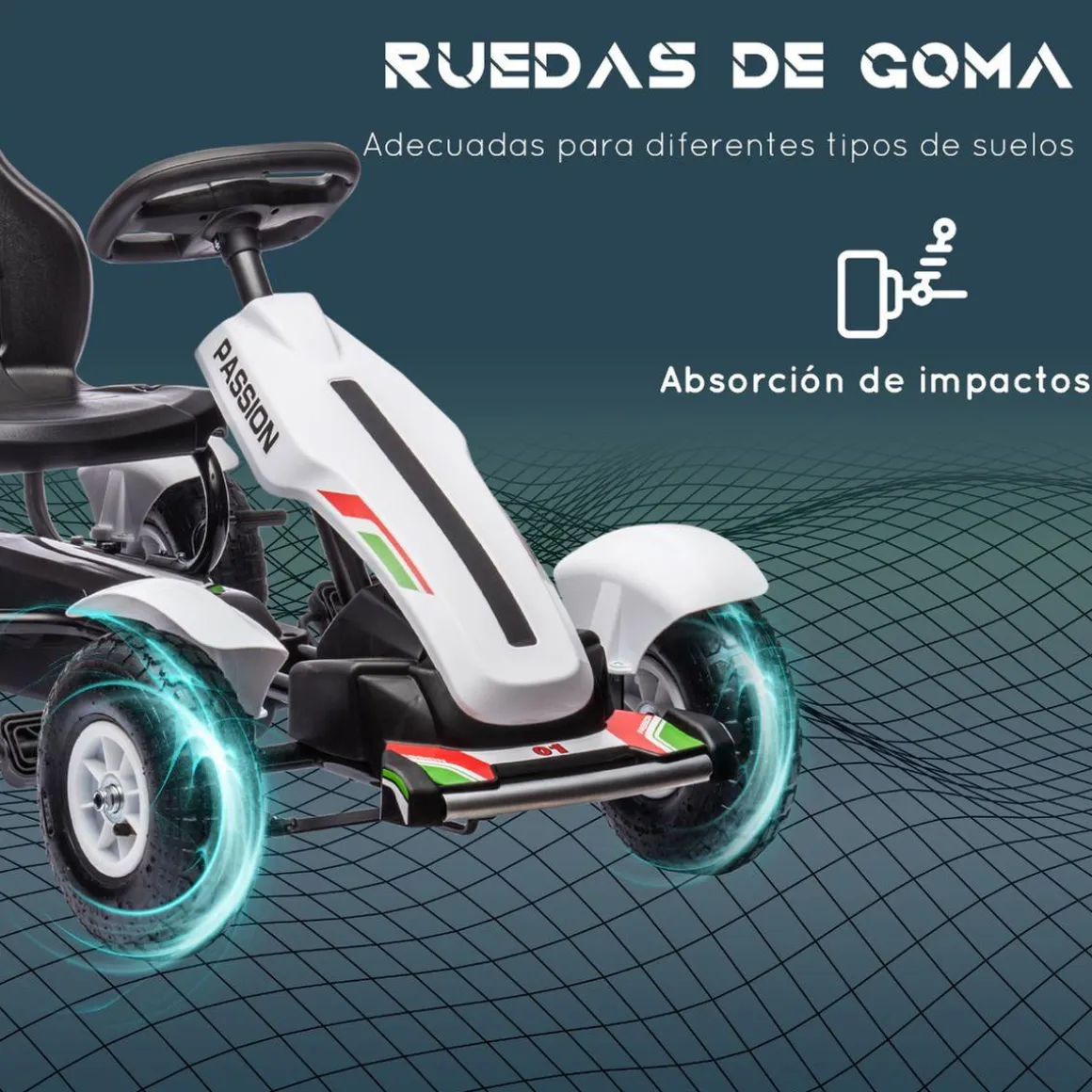 Homcom - Go Kart con pedales blanco-negro