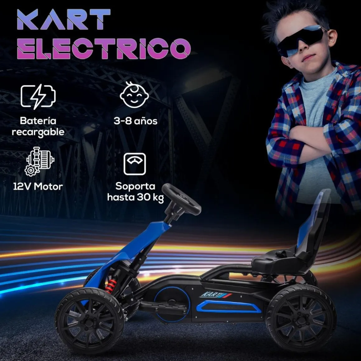 Homcom - Kart Eléctrico Azul