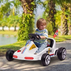 Homcom - Kart eléctrico Blanco con luz y música