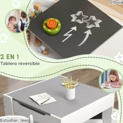 Homcom - Mesa + 2 sillas infantiles Blanco