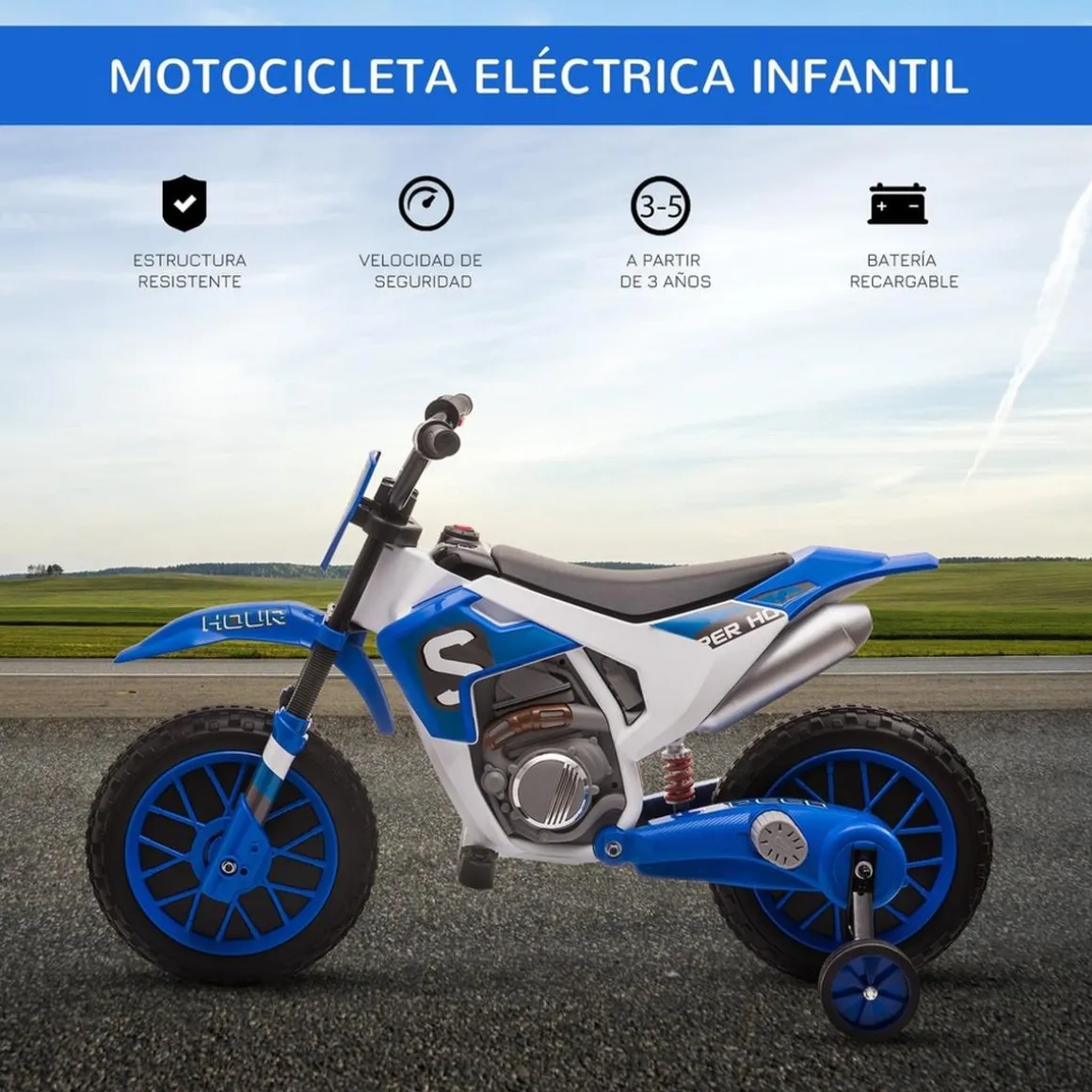 Homcom - Moto eléctrica azul-blanco
