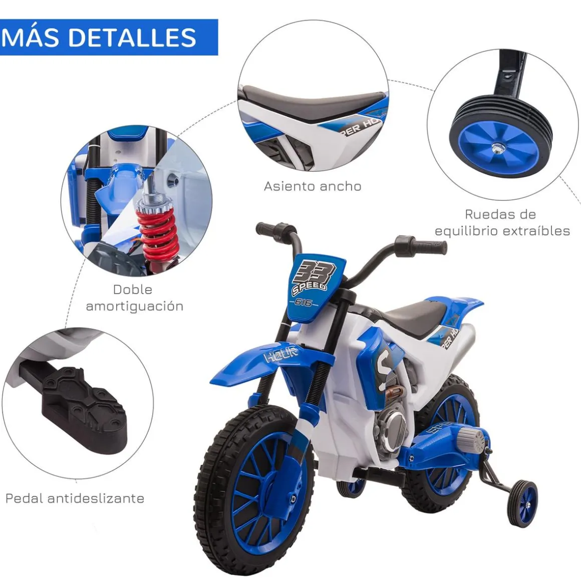 Homcom - Moto eléctrica azul-blanco