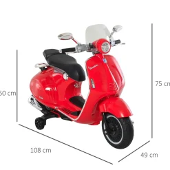 Homcom - Moto eléctrica infantil roja - Vespa Scooter