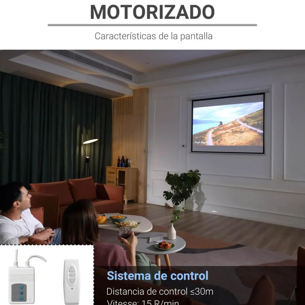 Homcom - Pantalla de proyección motorizada 84'' con mando
