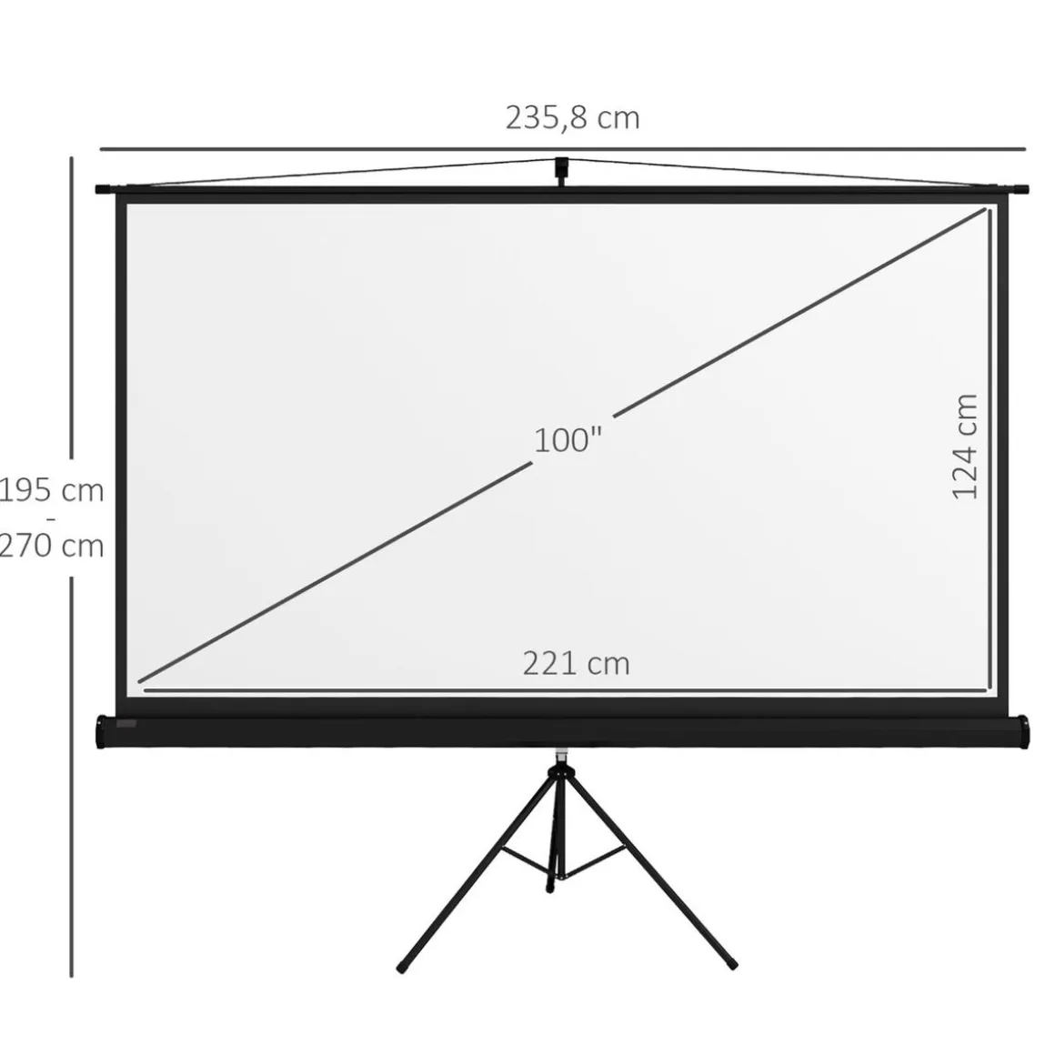 Homcom - Pantalla de proyección 100'' Negro