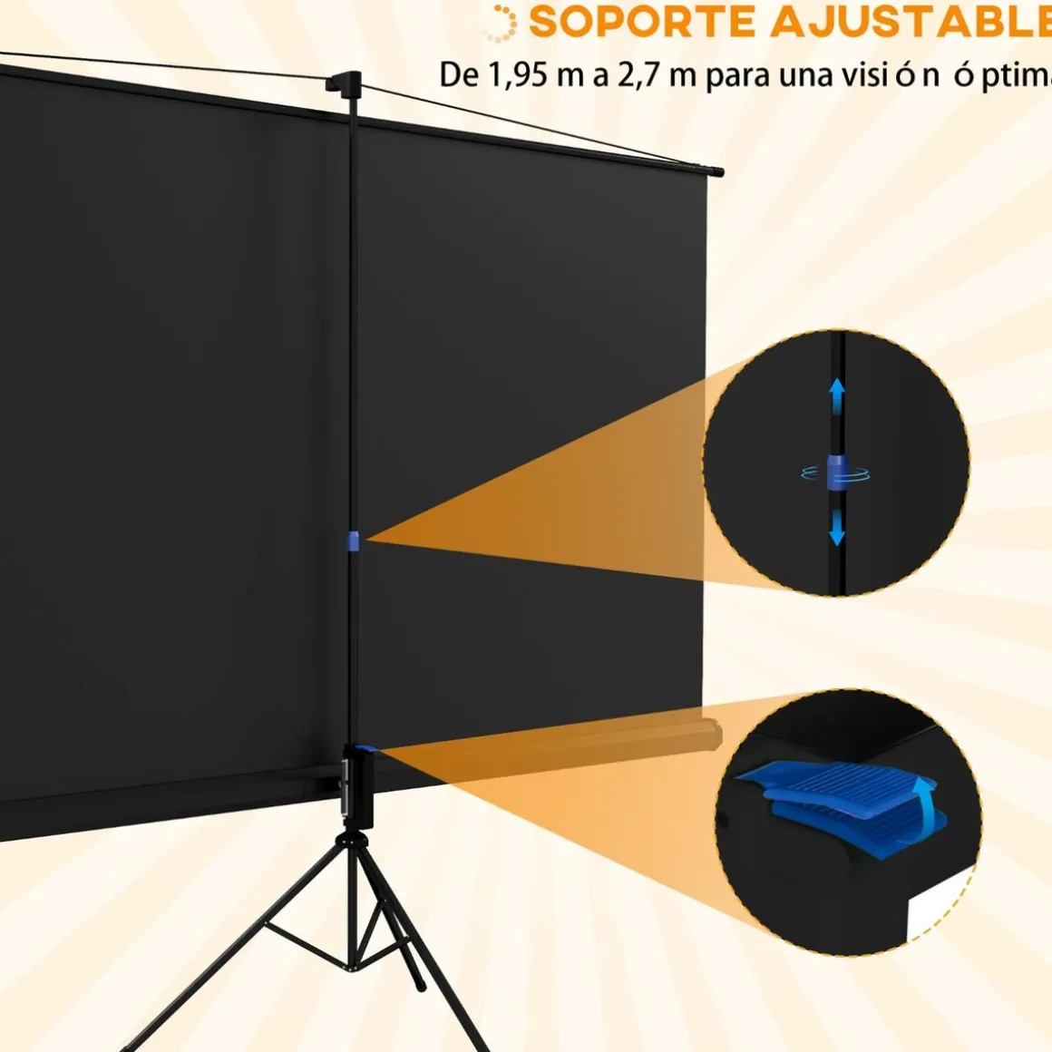 Homcom - Pantalla de proyección 100'' Negro