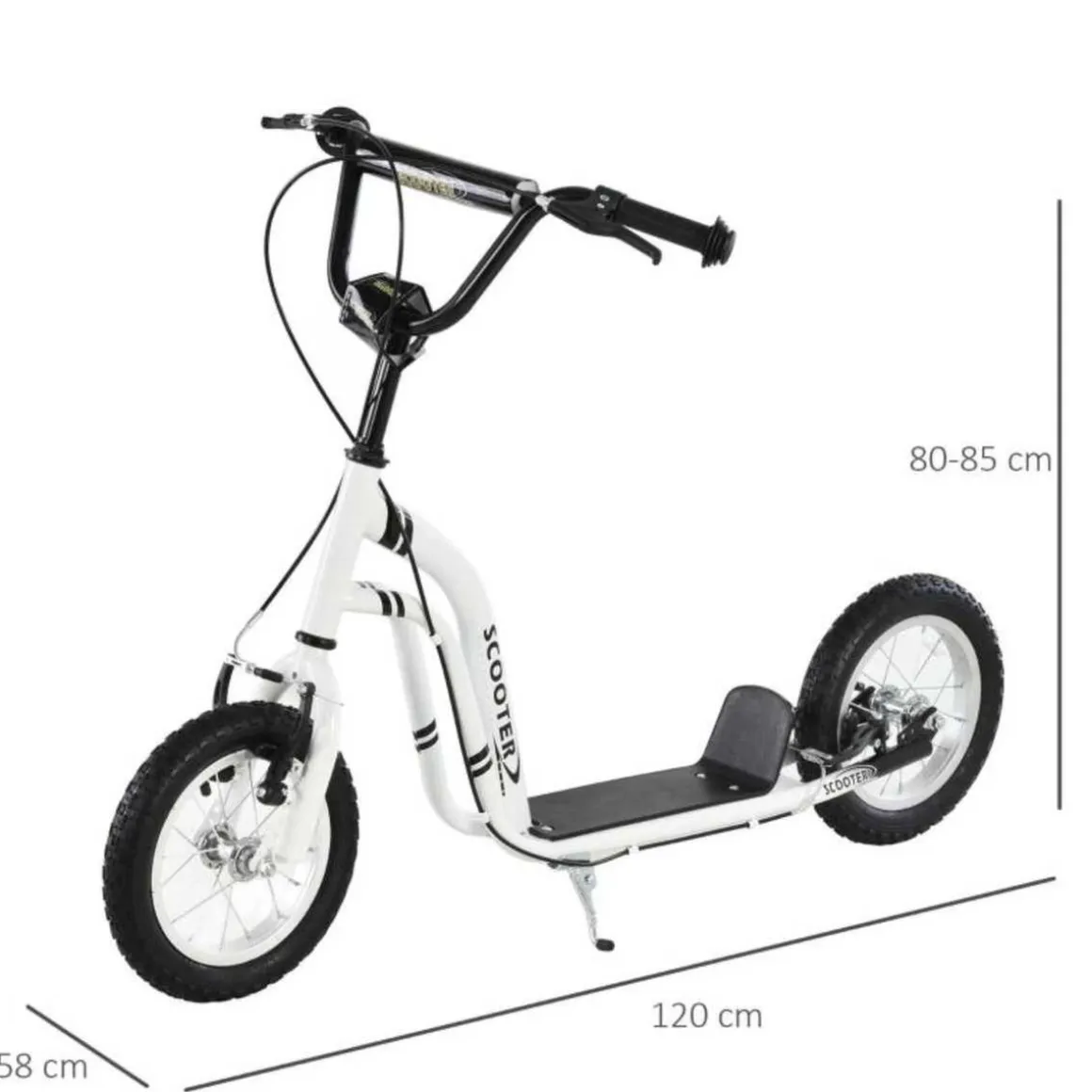 Homcom - Patinete Ajustable Para Niños Blanco/Negro HomCom