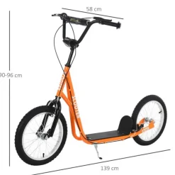 Homcom - Patinete Ajustable Para Niños Naranja HomCom