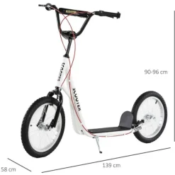 Homcom - Patinete Ajustable Para Niños Blanco HomCom