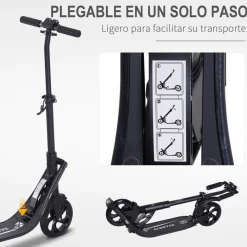 Homcom - Patinete Scooter Ajustable 2 ruedas Grande Negro