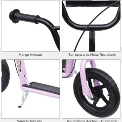 Homcom - Patinete Scooter Ajustable 2 ruedas Rosa