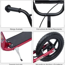 Homcom - Patinete Scooter Ajustable 2 ruedas Rojo