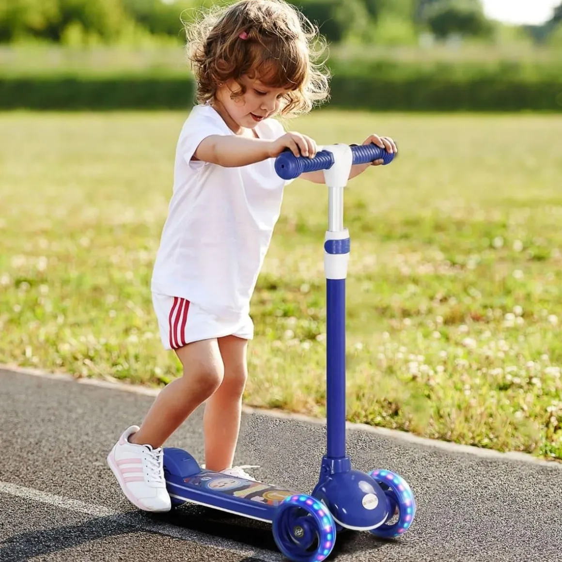 Homcom - Patinete Tri-scooter Azul con luces