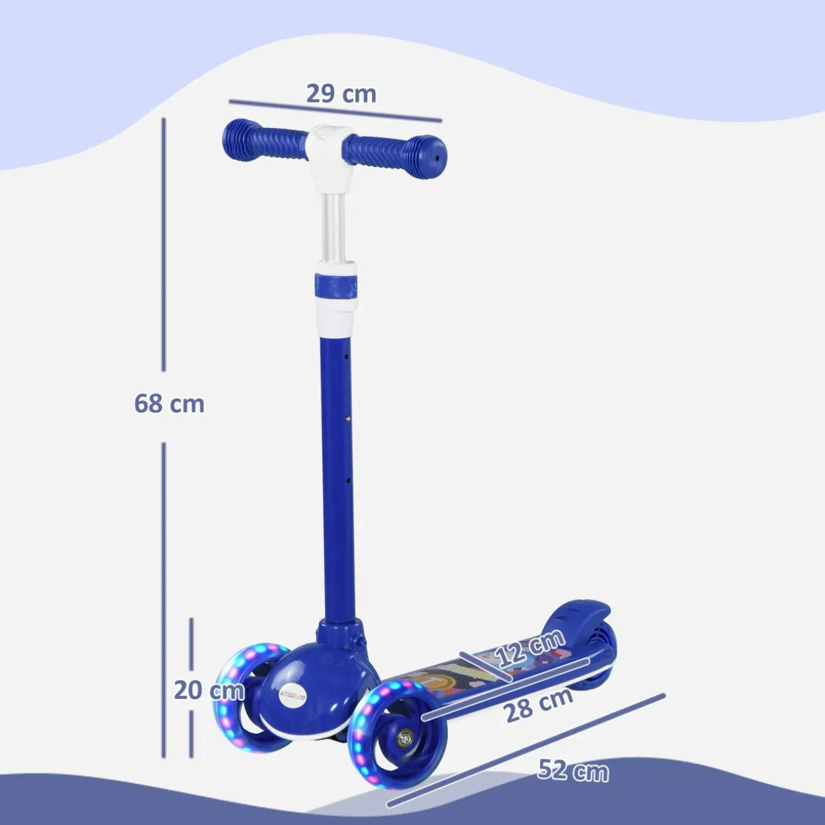 Homcom - Patinete Tri-scooter Azul con luces