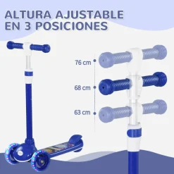Homcom - Patinete Tri-scooter Azul con luces