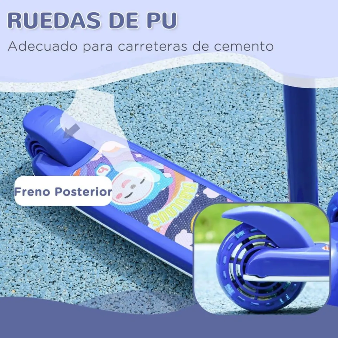 Homcom - Patinete Tri-scooter Azul con luces