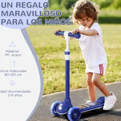Homcom - Patinete Tri-scooter Azul con luces