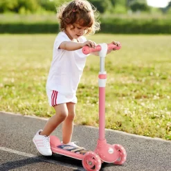Homcom - Patinete Tri-scooter Rosa con luces
