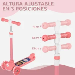 Homcom - Patinete Tri-scooter Rosa con luces