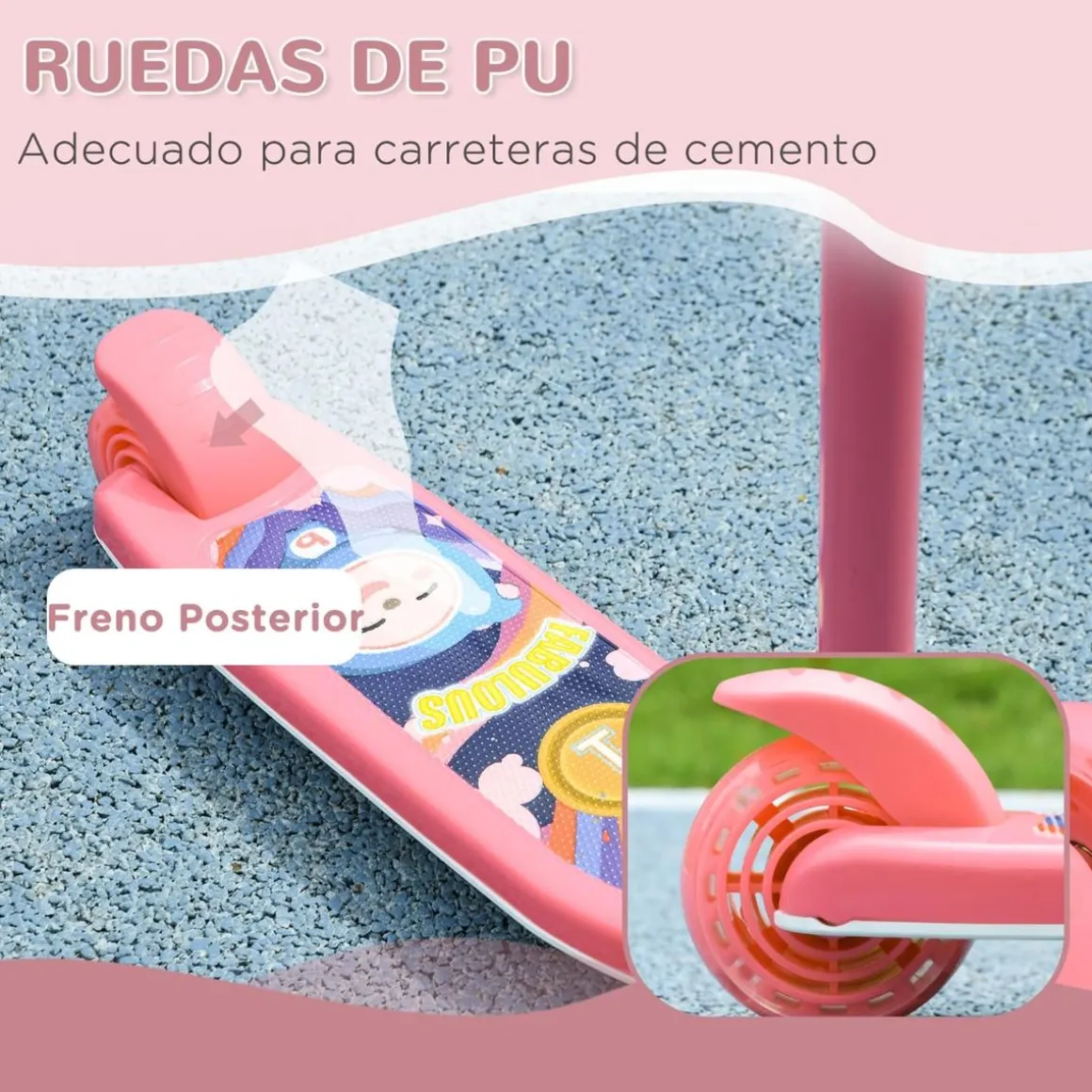 Homcom - Patinete Tri-scooter Rosa con luces