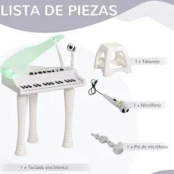 Homcom - Piano electrónico 32 teclas con taburete y micro