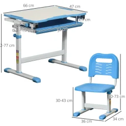 Homcom - Pupitre infantil con silla Azul y Blanco